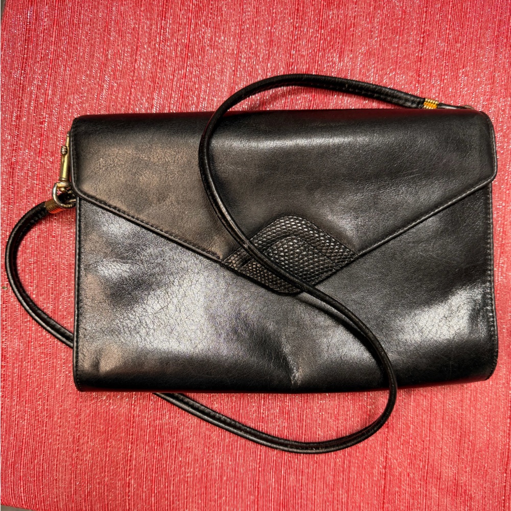 Vintage Leather Koret Envelope Crossbody Clutch Purse Bag Strap Black